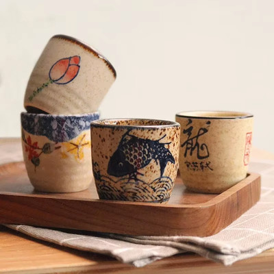 Japanese-Style 50ml Ceramic Antique White Wine and Sake Cup Set