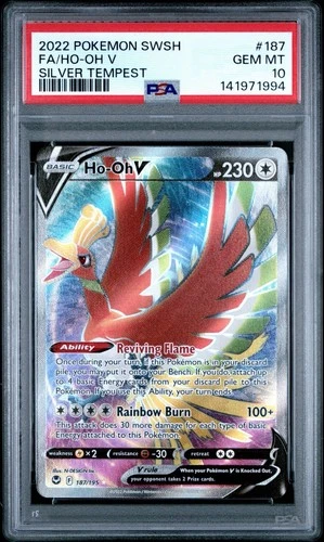 2022 POKEMON SWORD & SHIELD SILVER TEMPEST #187 FULL ART/HO-OH V PSA 10