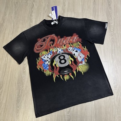 Duaa Billiard ball t-shirt Black Rhinestone Men's Cotton Short Sleeve Tees