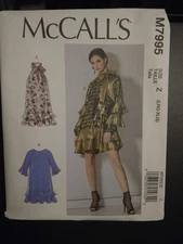 McCalls Sewing Pattern 7995 10418 Dress Flounce Ruffled Misses XSM-SML-MED