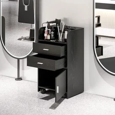 Styling Station, Barber Salon Cabinet with Appliance Holder Lockable Drawer