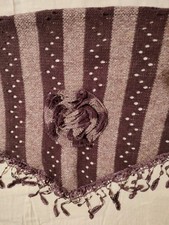 Dreieckstuch Stola Strick mit Fransen + Blumenapplikation Schal aubergine /braun