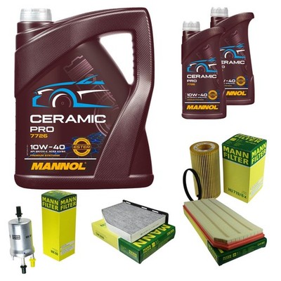 MANN Inspektionspaket 7L MANNOL Ceramic Pro 10W-40 für Audi A3 Sportback 8PA S3