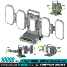 10000LM Cordless LED Work Light for Makita 18V Battery With 4 Panel & Mini Light