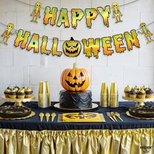 KatchOn Happy Halloween Banner with Pumpkin, iridescent Gold Iridescent 