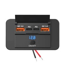 Dual PD QC3.0 USB Car Charger 108W Panel 12V/24V RV Boat Socket Voltmeter Switch