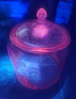 Vintage Selenium Hazel Atlas Pink Royal Lace Cookie Jar 1930s Discontinued RARE!