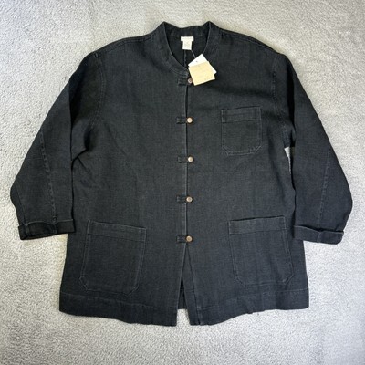 J Jill Medium Hemp Silk Org Cotton Jacket Button Up Tunic Lagenlook Barn Career