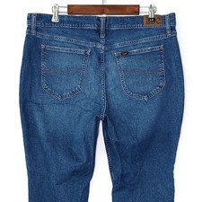 Lee womens premium straight jeans PLUS size 18 stretch blue dark wash denim
