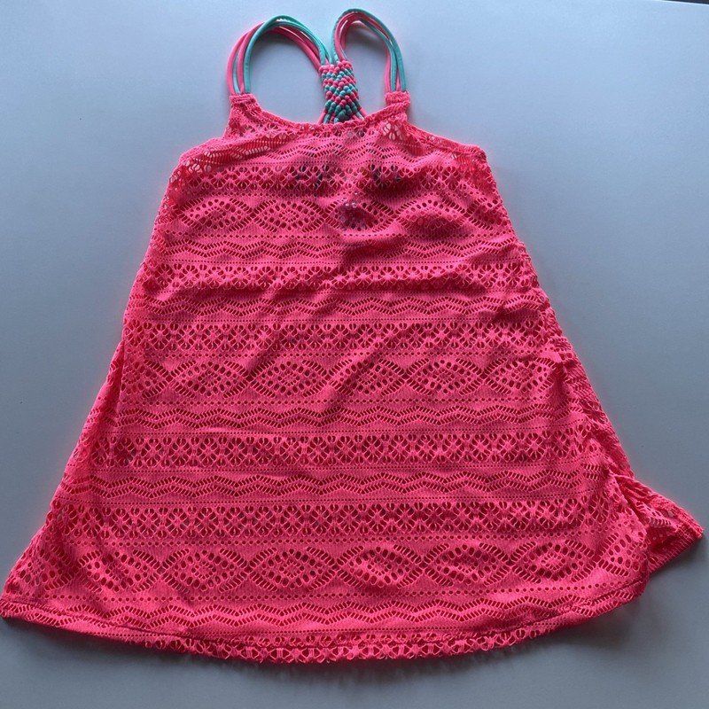 Girls Swim Cover Up Dress Small Coral Hot Pink Crochet Summer Crush NWT