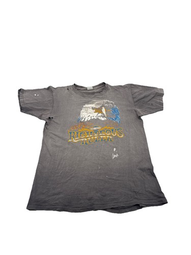 VINTAGE 80s HARLEY DAVIDSON 3D EMBLEM TSHIRT SZ ? RIGHTEOUS RULER EAGLE Distress