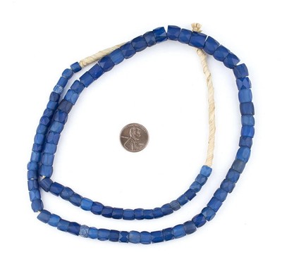Dark Faceted Russian Blue Glass Trade Beads 7-9mm Ghana African
