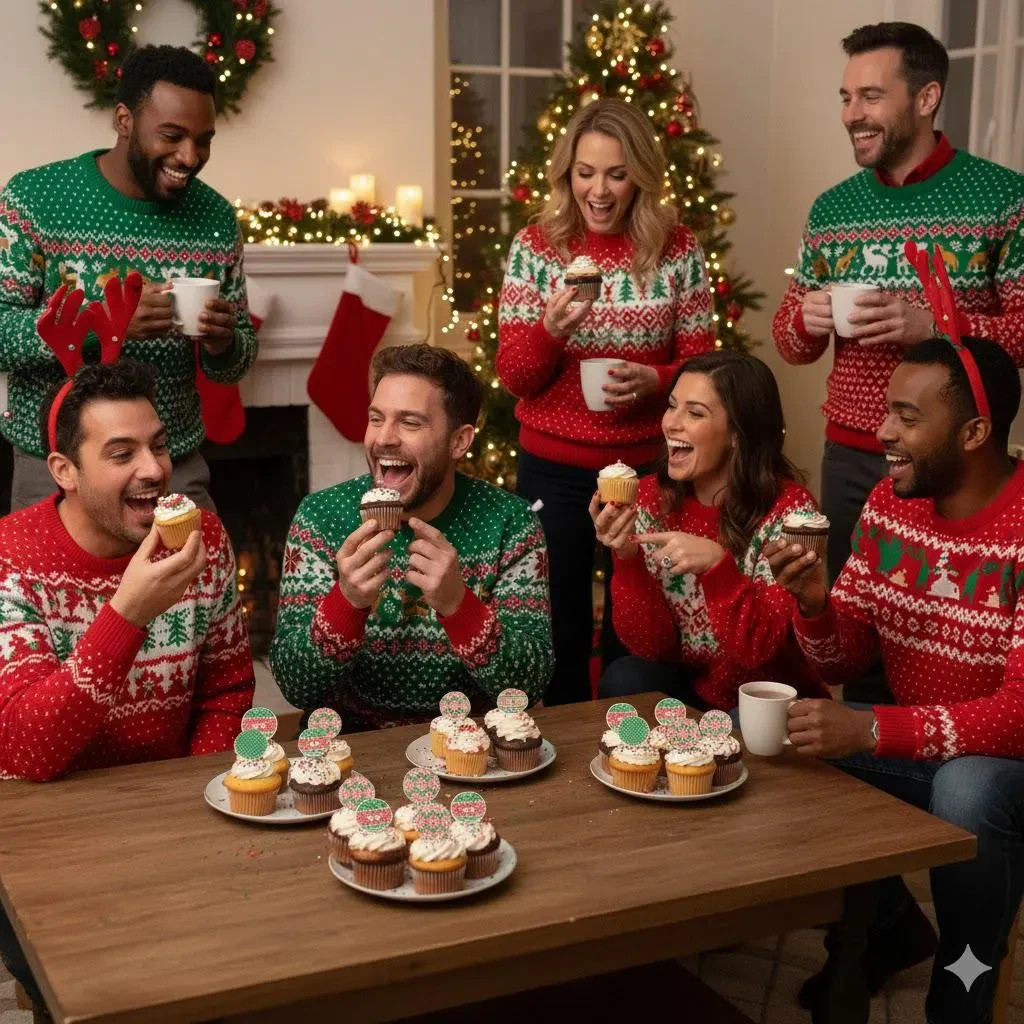 Ugly Christmas Sweater Cupcake Toppers Edible Images (12) 2.5" Holiday Party Dec