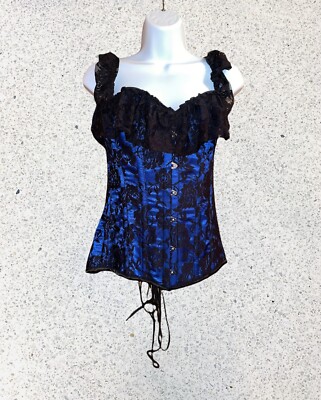 blue and black corset dress Black Satin Blue Overbust Plus Size Corset Net Tutu Skirt Dress 42 (for waist Size 46