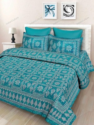 Handmade Double Duvet Cover Indian Floral Bohemian Blue Cotton Bedding Set Cover