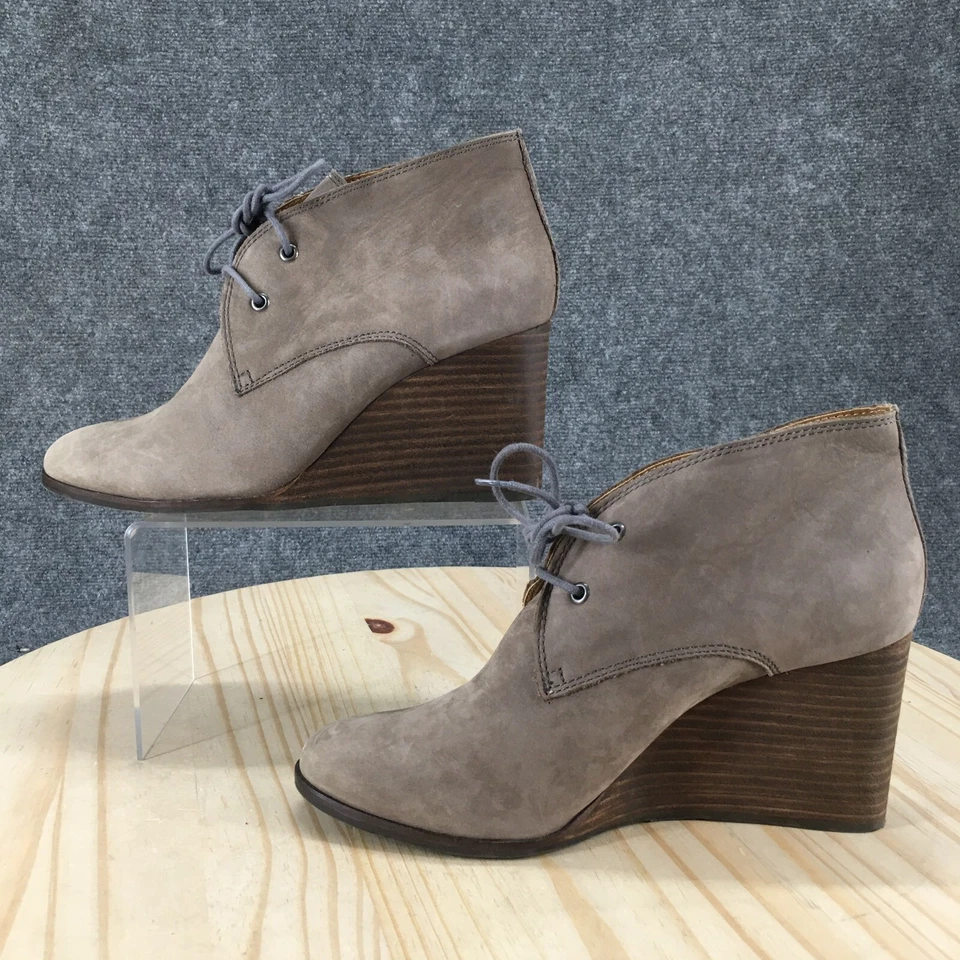 Lucky Brand Boots Womens 10 M Shiijo Ankle Booties Beige Leather Wedge Lace Up - Image 2 of 4