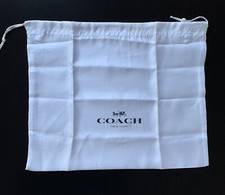 Authentic New Coach 13.5  x11  Drawstring Dust Bag White w Black Lettering