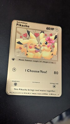Pikachu I Choose You Couple Love Valentine Gold Metal Card Gift