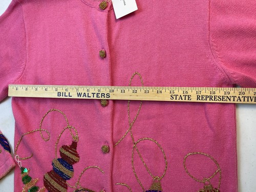 Great Cavalier Women’s VTG Christmas Cardigan Pink Beaded Holiday Sweater Large - Picture 16 of 22