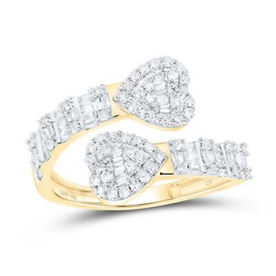 10K YELLOW GOLD BAGUETTE DIAMOND CUFF BYPASS HEART RING 5/8 CTTW