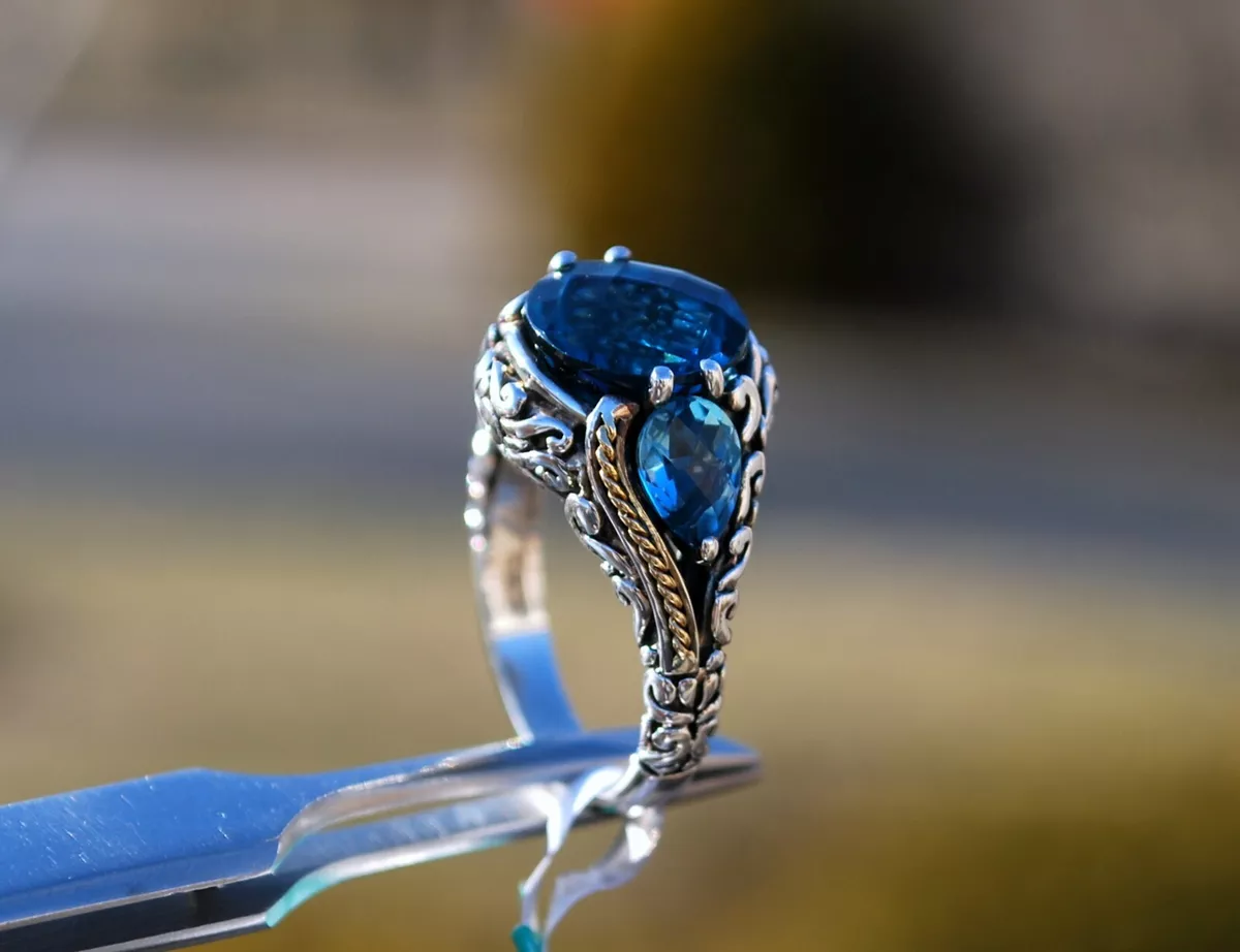 EFFY Sterling Silver 18K Gold London Blue Topaz Ring NWT Sz7