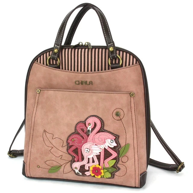 NUEVO Chala CONVERTIBLE Mochila Cartera Bolso de Hombro GRUPO FLAMENCO Pájaros Rosa