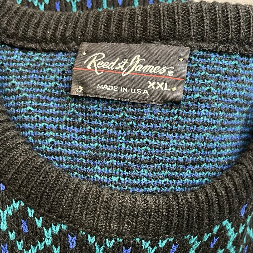 Suéter De Colección Reed St. James Mezcla de Lana Geométrico Cuello Redondo Hecho en EE. UU. XXL Foto 4 de 4