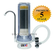 Premium 5 Stage CounterTop Water Filtration Filter Home Drinking System Clear RV