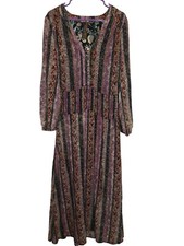 Aratta Silent Journey Bohemian Style Maxi Dress With Floral Stripes & V-Neck