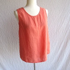 Peach Orange Linen Shirt Tank Top Round Neck Flax HLT30 Preshrunk S MatchPoint