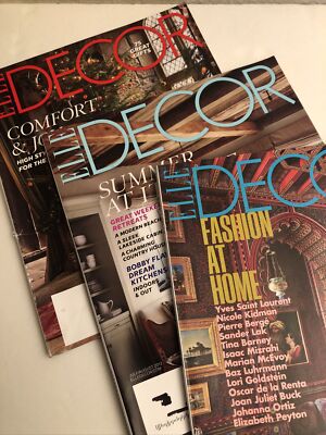 Elle Decor Magazine Lot Of 3 Issues July /Aug 2013, December 2015, Sept. 2018.