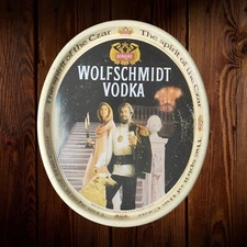 Vintage 1980s Wolfschmidt Vodka Metal Drink Serving Tray Spirit of the Czar