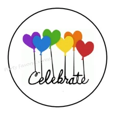 30 CELEBRATE ENVELOPE SEALS LABELS STICKERS PARTY FAVORS 1.5" ROUND