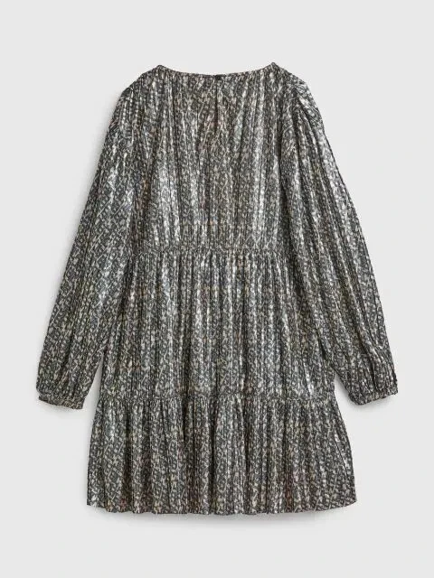 VESTIDO FEMININO TOMMY Hilfiger 14 metálico coxo plissado fit & flare logotipo manga longa - Imagem 2 de 4