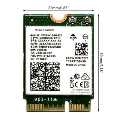 Wireless-AC Dual Band Wifi Card Adapter for In-tel 9462NGW CNVI NGFF M.2 Key E - Image 1 of 4