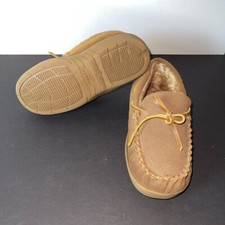 Norty Unisex Kids Suede Leather Moccasin Slippers Size 2 Chestnut 16961