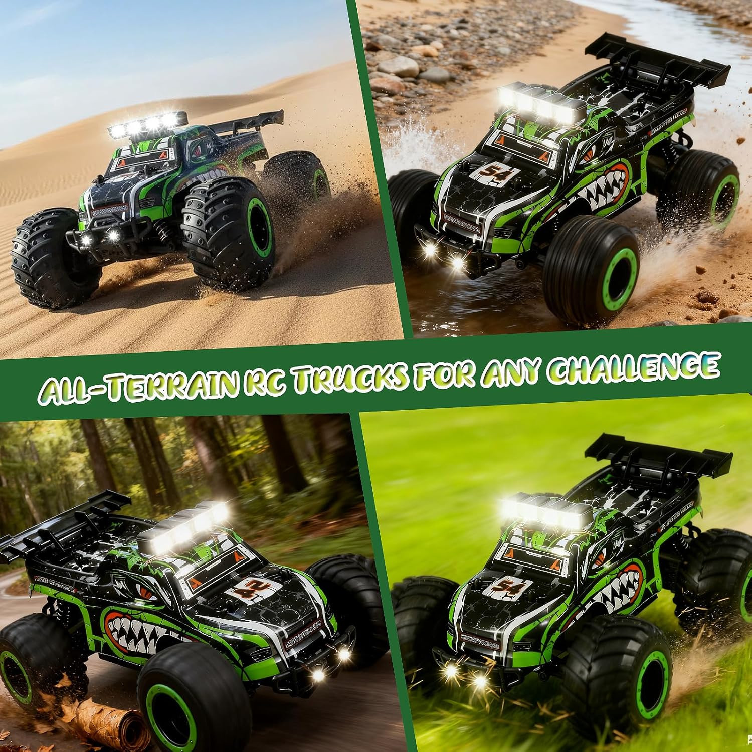Remote Control Monster Truck for Kids: Off-Road RC Car with Headlights & Body Li