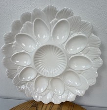 Vintage Deviled Egg Plate White Ceramic 10 Eg...
