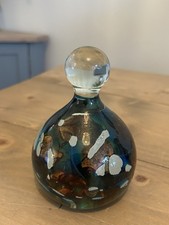 Vintage Mdina Glass Heavy Paperweight Abstract Inclusions Peacock Blue Brown