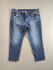 GAP Jeans Womens 33 16S Blue Girlfriend Mid Rise Distressed Raw Hem Denim