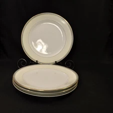 Noritake Marseilles Set of 4 Dinner Plates 1918-1921+ Yellow Blue Bands w/Gold