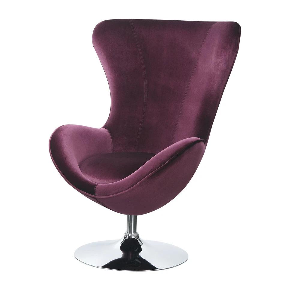 Benzara Fabric Curved Design Chair with Ottoman and Tubular Base, Set of 2, Purp - Image 2 of 4