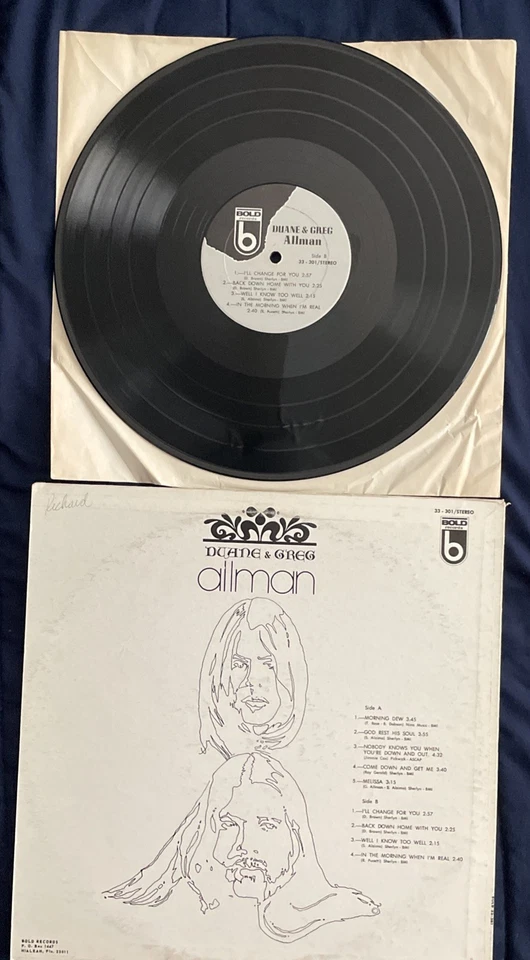 DUANE AND GREGG ALLMAN - S/T - BOLD RECORDS STEREO 33-301 - VINYL LP ALBUM E/VG - Image 2 of 2