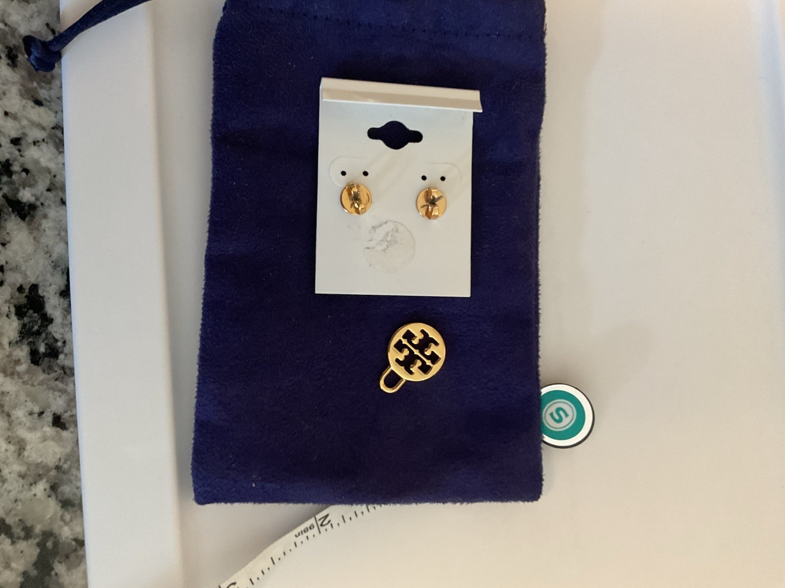 Tory Burch Resin Flower & Tortoise Shell Gold Plated Stud Earrings, Pendant, Bag thumbnail 4