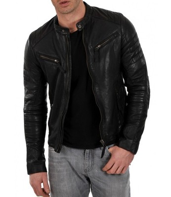 Herren Echtleder Bomberjacke Schwarz Biker Mantel 100% Echt Lammleder Jacke