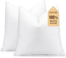 SAVORI Set of 2 down and Feather Throw Pillow Inserts 20X20 Soft Fluffy Pillow I