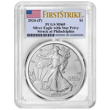 2024 (P) $1 American Silver Eagle Star Privy PCGS MS69 FS Flag Label