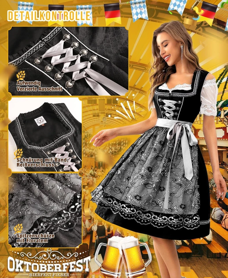 Funspread 2-teilig Trachtenkleid Damen Dirndl Oktoberfest Spitzenschürze 38 - Bild 3 von 4