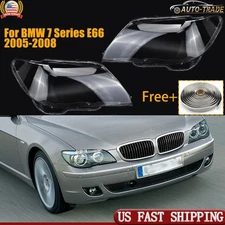 Pair Headlight Headlamp Lens Cover+Glue Clear For BMW 7 Series E66 2005-2008