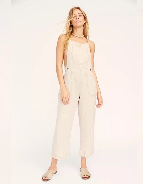 Free People Natural Sights Overalls Jumpsuits in Natural Boho Chic Sz S New